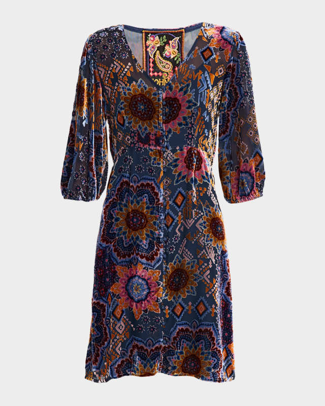 Ryan Velvet Elbow-Sleeve Dress